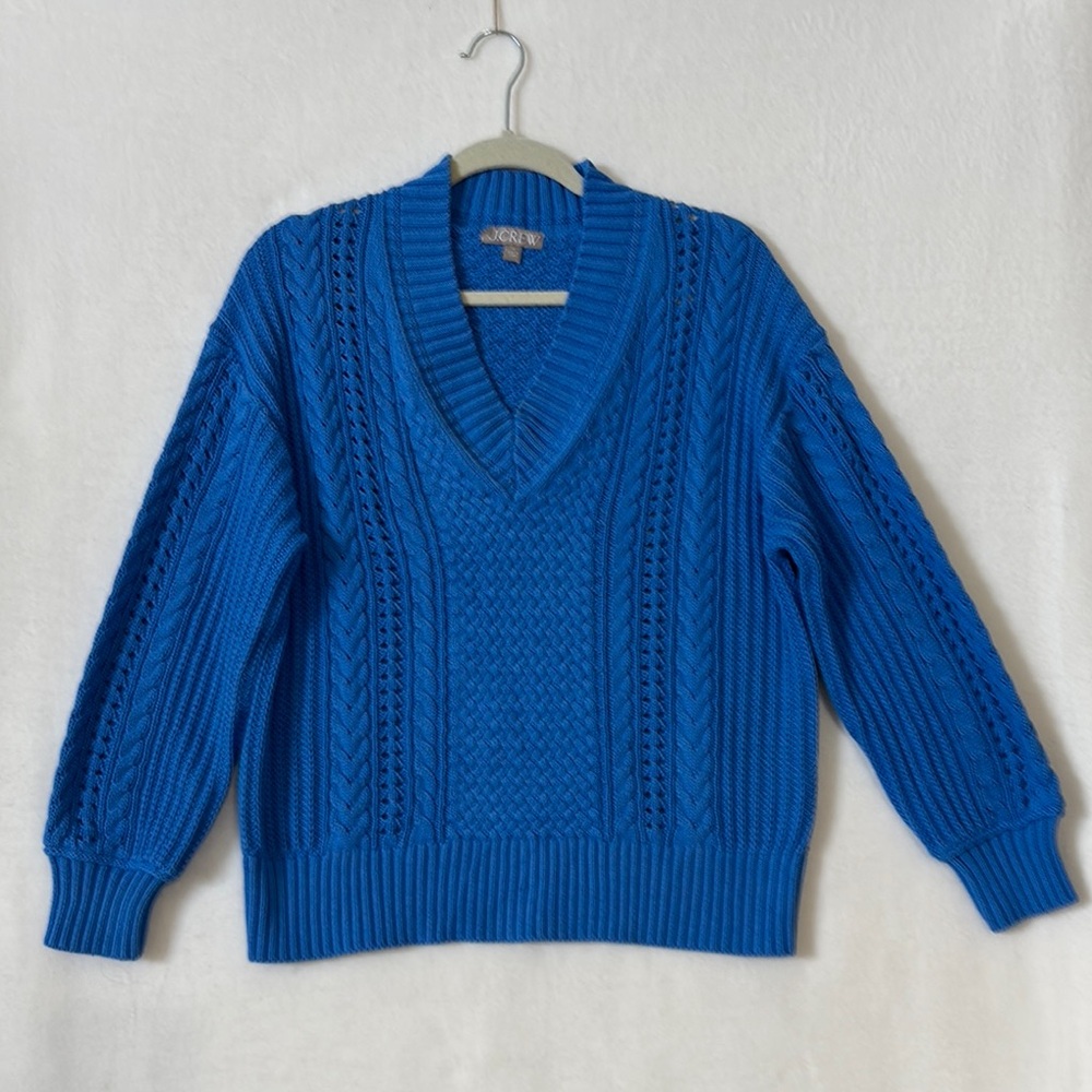 J. Crew Women’s Sz S Vibrant Blue Cable Knit V-Neck pullover Sweater